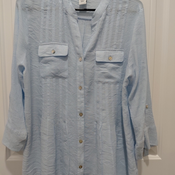 Ruby Rd. Light Blue Collarless Tunic Top #0663 - Picture 2 of 7